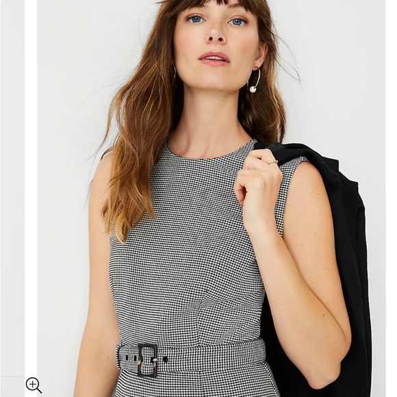 NWT Ann Taylor 4T Belted Houndstooth Midi Sheath Dress - Picture 2 of 13
